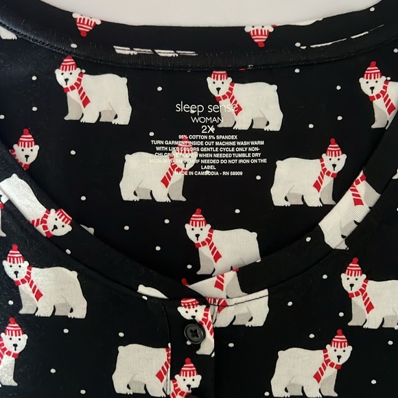 NWT Sleep Sense Christmas Polar Bear Print Pajama Set Size: XL/XXL - Picture 2 of 8